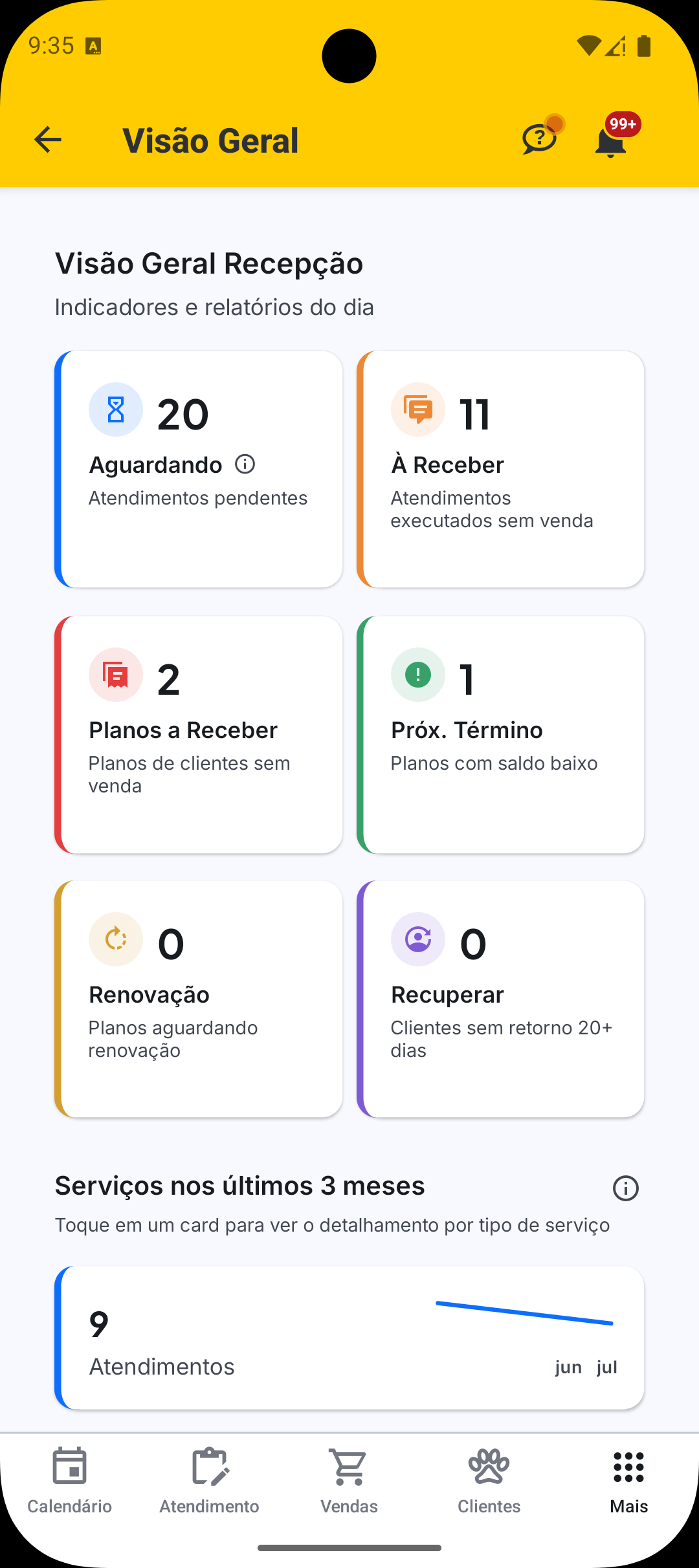 Visão geral de relatórios no aplicativo VetWeb.